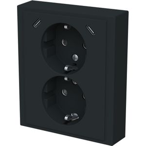 wandcontactdoos ra dubbel kv + USB-C/C inbouw Future mat zwart