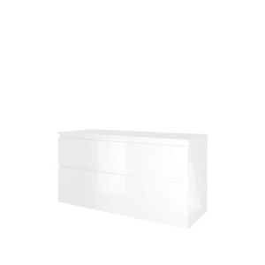 Set Proline polystone Elegant dubb. wastafel glans wit met 2 kraangaten onderkast asymmetrisch glans wit 120x46cm