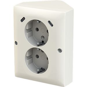 wandcontactdoos ra dubbel kv + USB-C/C hoekmontage Balance alpinwit