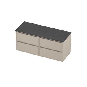 Deck Set Top afdekplaat hardsteen en onderkast greeploos 4 laden symmetrisch in kader 1200x460x540mm Blue stone/Soft linen