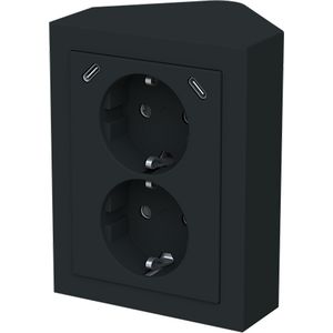 wandcontactdoos ra dubbel kv + USB-C/C hoekmontage Future mat zwart