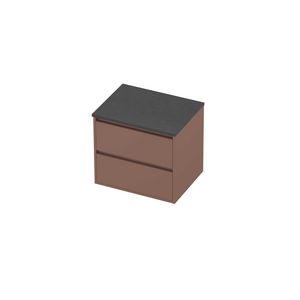 Deck Set Top afdekplaat hardsteen en onderkast greeploos 2 laden symmetrisch in kader 600x460x540mm Blue stone/Beauty blush