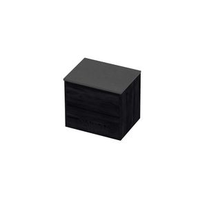 Deck Set Top afdekplaat hardsteen en onderkast greeploos 2 laden symmetrisch in kader 600x460x540mm Blue stone/Black oak