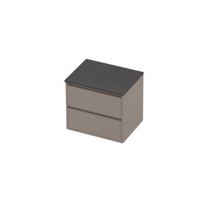 Deck Set Top afdekplaat hardsteen en onderkast greeploos 2 laden symmetrisch in kader 600x460x540mm Blue stone/Clay beige