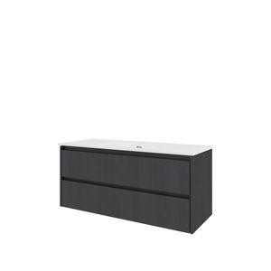 Set Proline porselein Elegant enkele wastafel wit met 1 kraangat onderkast asymmetrisch black oak 120x46cm