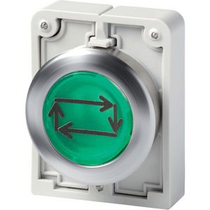 Signaaldrukknop 30mm RVS vlak groen met tekst X32 terugv.