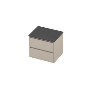 Deck Set Top afdekplaat hardsteen en onderkast greeploos 2 laden symmetrisch in kader 600x460x540mm Blue stone/Soft linen