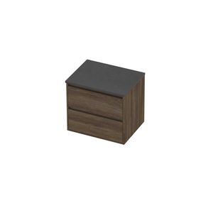 Deck Set Top afdekplaat hardsteen en onderkast greeploos 2 laden symmetrisch in kader 600x460x540mm Blue stone/Vital oak