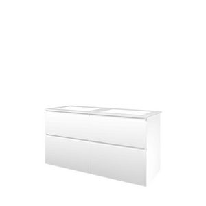 Set Proline polystone Elegant dubb. wastafel glans wit zonder kraangat onderkast 4x la asymmetrisch mat wit 120x46cm
