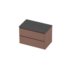 Deck Set Top afdekplaat hardsteen en onderkast greeploos 2 laden symmetrisch in kader 800x460x540mm Blue stone/Beauty blush