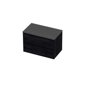 Deck Set Top afdekplaat hardsteen en onderkast greeploos 2 laden symmetrisch in kader 800x460x540mm Blue stone/Black oak