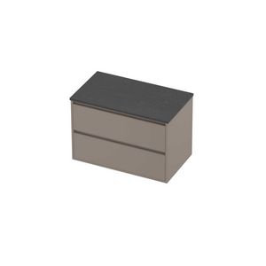 Deck Set Top afdekplaat hardsteen en onderkast greeploos 2 laden symmetrisch in kader 800x460x540mm Blue stone/Clay beige