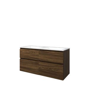 Set Proline polystone Elegant dubb. wastafel glans wit met 2 kraangaten onderkast 4x la asymmetrisch cabana oak 120x46cm