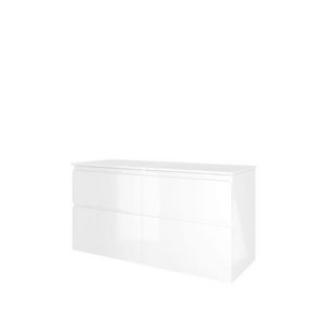 Set Proline polystone Elegant dubb. wastafel glans wit met 2 kraangaten onderkast 4x la asymmetrisch glans wit 120x46cm