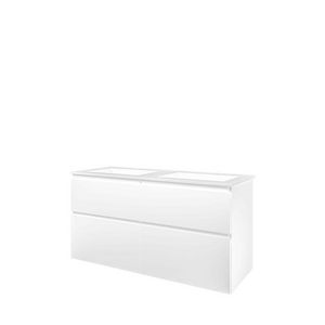 Set Proline polystone Elegant dubb. wastafel glans wit met 2 kraangaten onderkast 4x la asymmetrisch mat wit 120x46cm