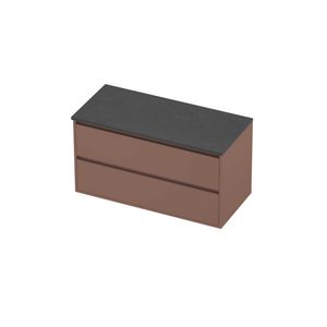 Deck Set Top afdekplaat hardsteen en onderkast greeploos 2 laden symmetrisch in kader 1000x460x540mm Blue stone/Beauty blush