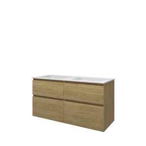 Set Proline polystone Elegant dubb. wastafel mat wit zonder kraangat onderkast 4x la asymmetrisch ideal oak 120x46cm