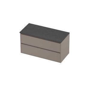 Deck Set Top afdekplaat hardsteen en onderkast greeploos 2 laden symmetrisch in kader 1000x460x540mm Blue stone/Clay beige