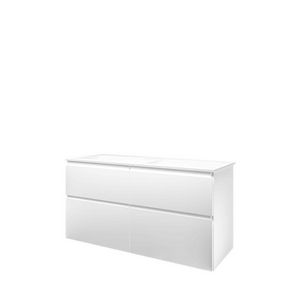 Set Proline polystone Elegant dubb. wastafel mat wit zonder kraangat onderkast 4x la asymmetrisch mat wit 120x46cm