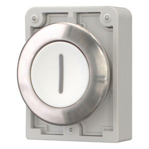 Drukknop 30mm RVS vlak wit "I" terugverend