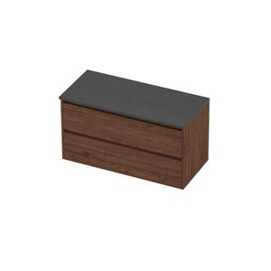 Deck Set Top afdekplaat hardsteen en onderkast greeploos 2 laden symmetrisch in kader 1000x460x540mm Blue stone/Indian walnut