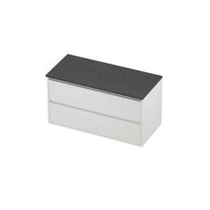 Deck Set Top afdekplaat hardsteen en onderkast greeploos 2 laden symmetrisch in kader 1000x460x540mm Blue stone/matt white