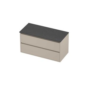 Deck Set Top afdekplaat hardsteen en onderkast greeploos 2 laden symmetrisch in kader 1000x460x540mm Blue stone/Soft linen