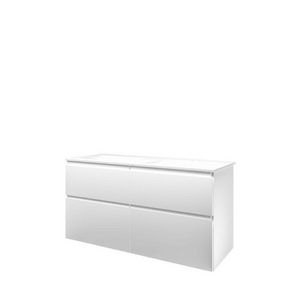 Set Proline polystone Elegant dubb. wastafel mat wit met 2 kraangaten onderkast 4x la asymmetrisch mat wit 120x46cm