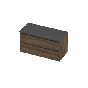 Deck Set Top afdekplaat hardsteen en onderkast greeploos 2 laden symmetrisch in kader 1000x460x540mm Blue stone/Vital oak