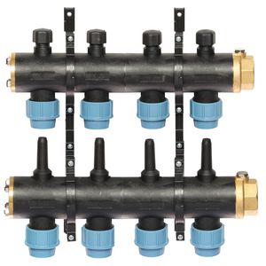 Brineverdeler 4410 11/4" kunststof + PE-koppeling 32mm 4-groepen