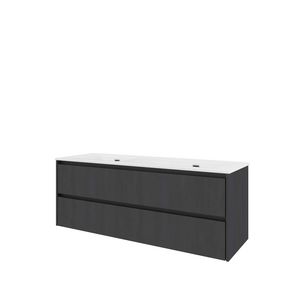 Set Proline porselein Elegant dubb. wastafel wit zonder kraangat onderkast symmetrisch black oak 140x46cm