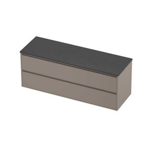 Deck Set Top afdekplaat hardsteen en onderkast greeploos 2 laden symmetrisch in kader 1400x460x540mm Blue stone/Clay beige