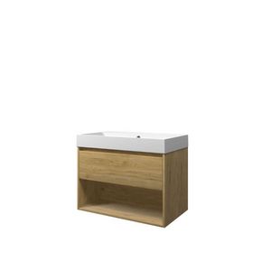 Set Proline polystone Loft wastafel mat wit met 1 kraangat onderkast 1x lade+schap ideal oak 80x46cm
