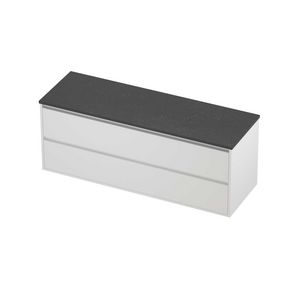 Deck Set Top afdekplaat hardsteen en onderkast greeploos 2 laden symmetrisch in kader 1400x460x540mm Blue stone/matt white