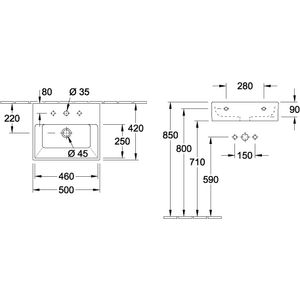 Memento wastafel 500x420mm wit C+ met kraangat + overloop
