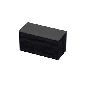 Deck Set Top afdekplaat hardsteen en onderkast tbv grepen 2 laden symmetrisch in kader 1000x460x540mm Blue stone/Black oak