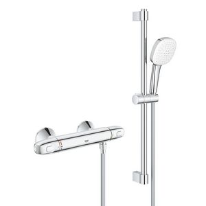 PROMO Comfortset Grohtherm 1000 douchethermostaat 150mm + glijstang 600mm chroom incl. s-koppelingen (prof) (34820005)