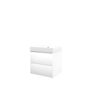 Set Proline polystone Loft wastafel glans wit zonder kraangat onderkast symmetrisch mat wit 60x46cm