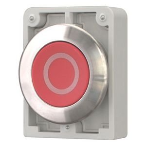Drukknop 30mm RVS vlak rood "O" terugverend