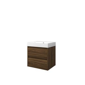 Set Proline polystone Loft wastafel glans wit met 1 kraangat onderkast symmetrisch Cabana oak 60x46cm