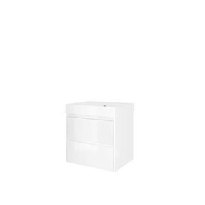 Set Proline polystone Loft wastafel glans wit met 1 kraangat onderkast symmetrisch glans wit 60x46cm