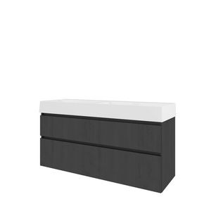 Set Proline polystone Elegant dubb. wastafel glans wit zonder kraangat onderkast 1x lade+schap black oak 140x46cm