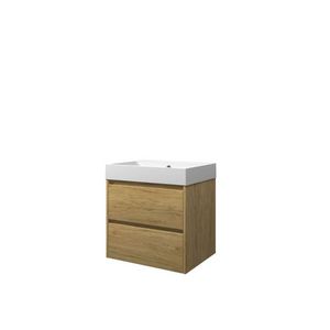 Set Proline polystone Loft wastafel mat wit zonder kraangat onderkast symmetrisch Ideal oak 60x46cm
