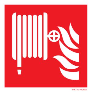 Bord picto haspel met vlammen 100x100 fond rood/afb. wit (809-332127)