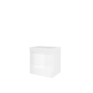 Set Proline polystone Loft wastafel mat wit met 1 kraangat onderkast symmetrisch glans wit 60x46cm