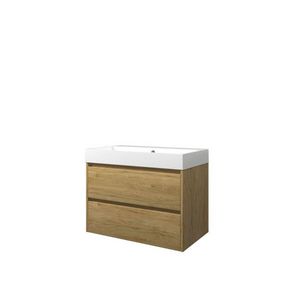 Set Proline polystone Loft wastafel glans wit zonder kraangat onderkast symmetrisch Ideal oak 80x46cm