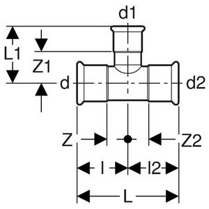 T-koppeling verlopend MAPRESS C-STAAL 42x28x42mm