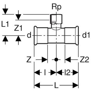 T-koppeling verlopend MAPRESS C-STAAL 28x3/4"bn.x28mm