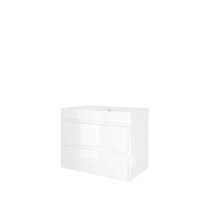 Set Proline polystone Loft wastafel glans wit met 1 kraangat onderkast symmetrisch glans wit 80x46cm