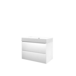 Set Proline polystone Loft wastafel glans wit met 1 kraangat onderkast symmetrisch mat wit 80x46cm